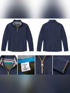 Robert Graham Quarter Zip Pullover Men's Large Blue Classic Fit Sweater Peru.